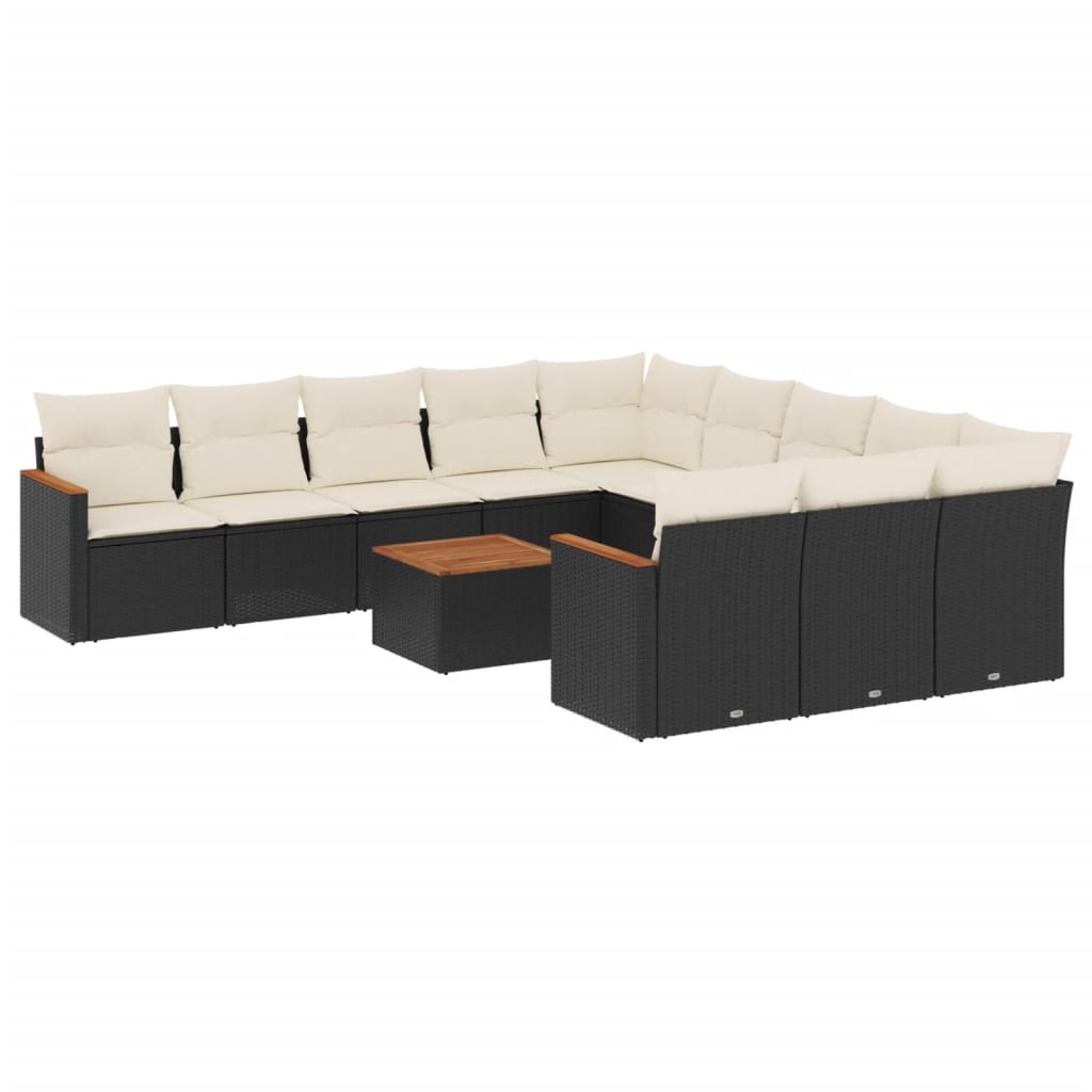vidaXL Ensemble de canapés de jardin 12 pcs avec coussins Noir Résine tressée