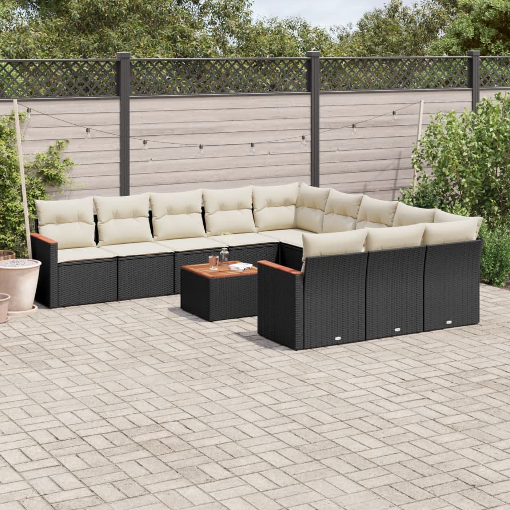 vidaXL Ensemble de canapés de jardin 12 pcs avec coussins Noir Résine tressée