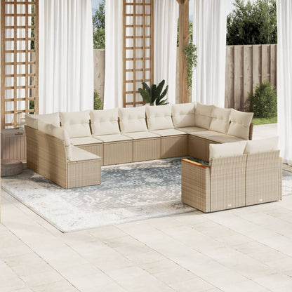 vidaXL Salon de jardin 12 pcs avec coussins résine tressée beige