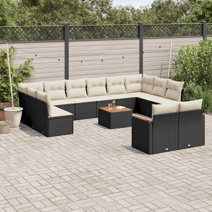 13-tlg. Garten-Sofagarnitur mit Kissen Schwarz Poly Rattan
