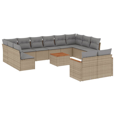 vidaXL Salon de jardin 13 pcs avec coussins Résine tressée Beige