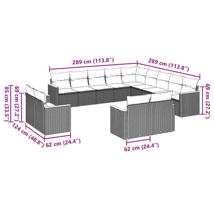 vidaXL 13-tlg. Garten-Sofagarnitur mit Kissen Schwarz Poly Rattan