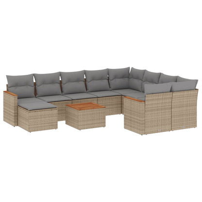vidaXL 11-tlg. Garten-Sofagarnitur mit Kissen Beige Poly Rattan
