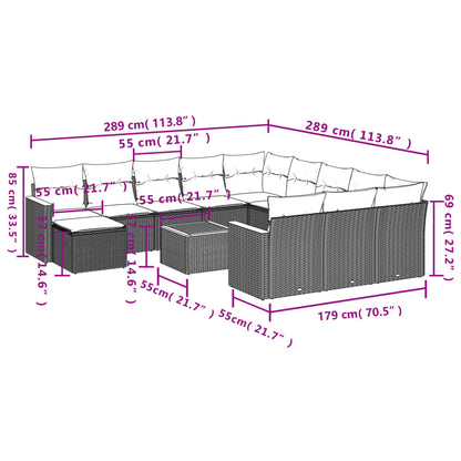 vidaXL Ensemble de canapés de jardin 13 pièces avec coussins résine tressée noire