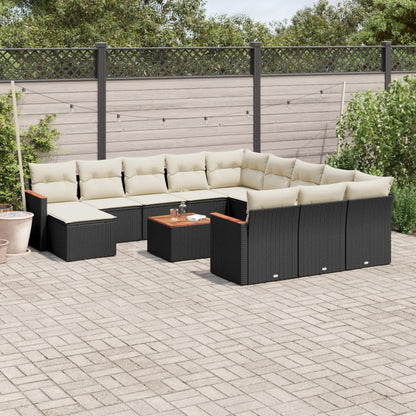vidaXL Ensemble de canapés de jardin 13 pièces avec coussins résine tressée noire