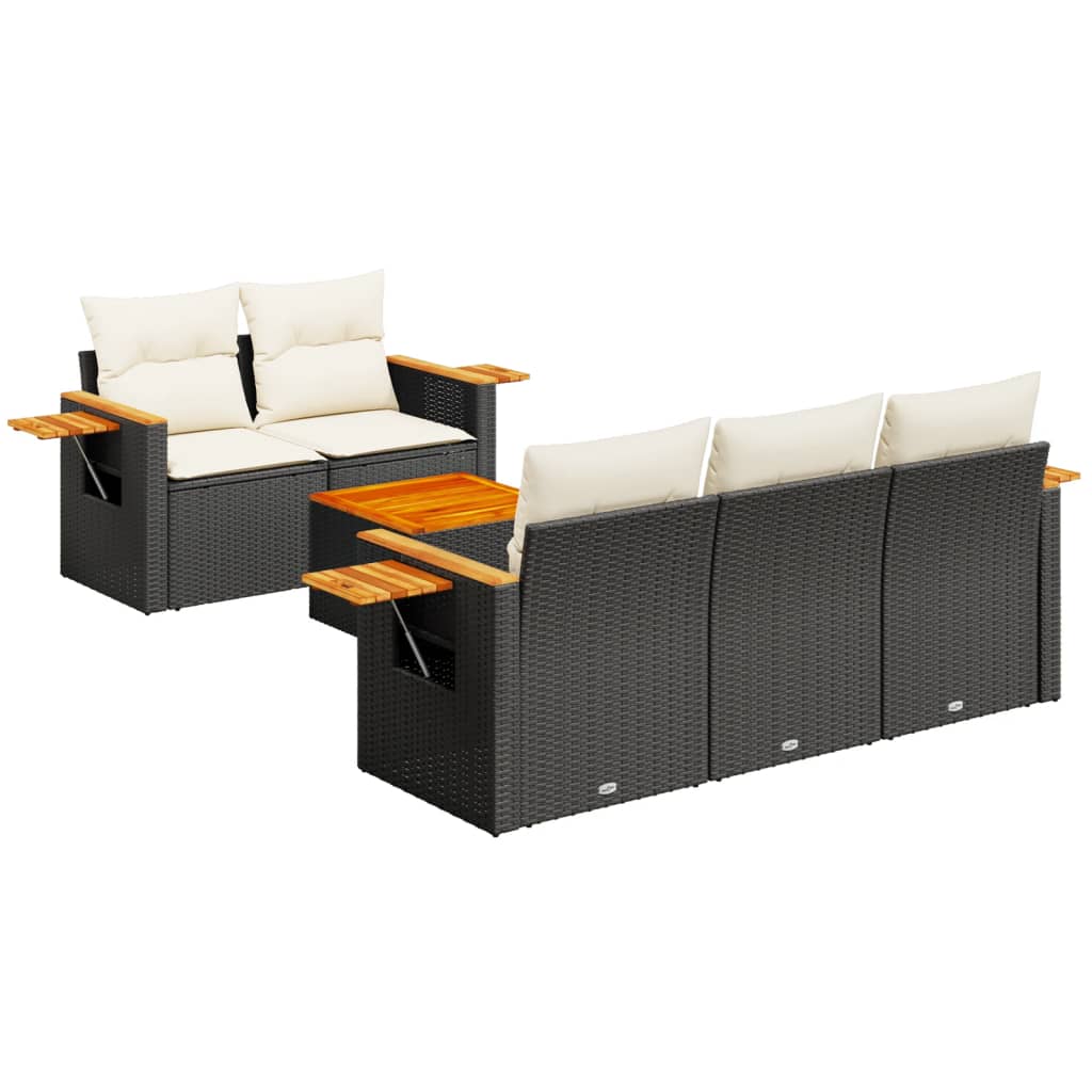 vidaXL Salon de jardin 6 pcs avec coussins Noir Résine tressée
