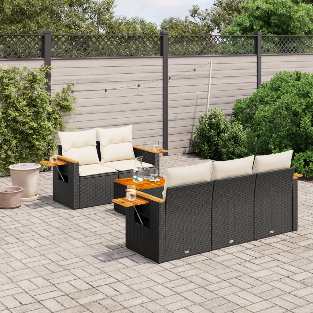 vidaXL Salon de jardin 6 pcs avec coussins Noir Résine tressée