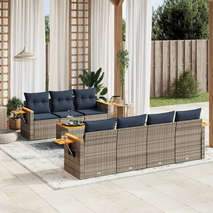 vidaXL 8-tlg. Garten-Sofagarnitur mit Kissen Grau Poly Rattan