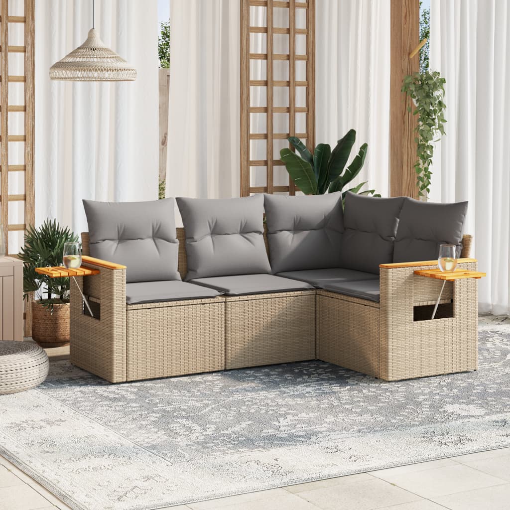 vidaXL Ensemble de canapés de jardin 4 pcs avec coussins en résine tressée beige