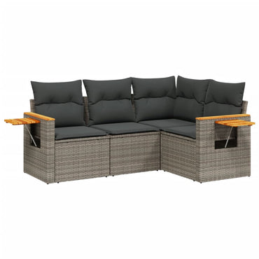 vidaXL 4-tlg. Garten-Sofagarnitur mit Kissen Grau Poly Rattan