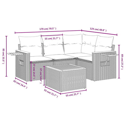 vidaXL 5-tlg. Garten-Sofagarnitur mit Kissen Beige Poly Rattan