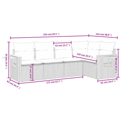 vidaXL 5-tlg. Garten-Sofagarnitur mit Kissen Beige Poly Rattan