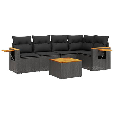vidaXL Salon de jardin 6 pcs avec coussins Noir Résine tressée