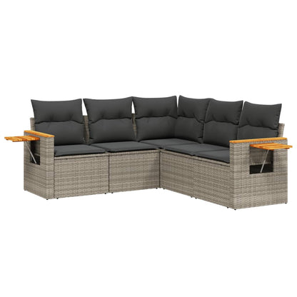 vidaXL 5-tlg. Garten-Sofagarnitur mit Kissen Grau Poly Rattan