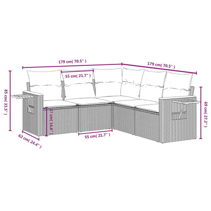 vidaXL 5-tlg. Garten-Sofagarnitur mit Kissen Grau Poly Rattan