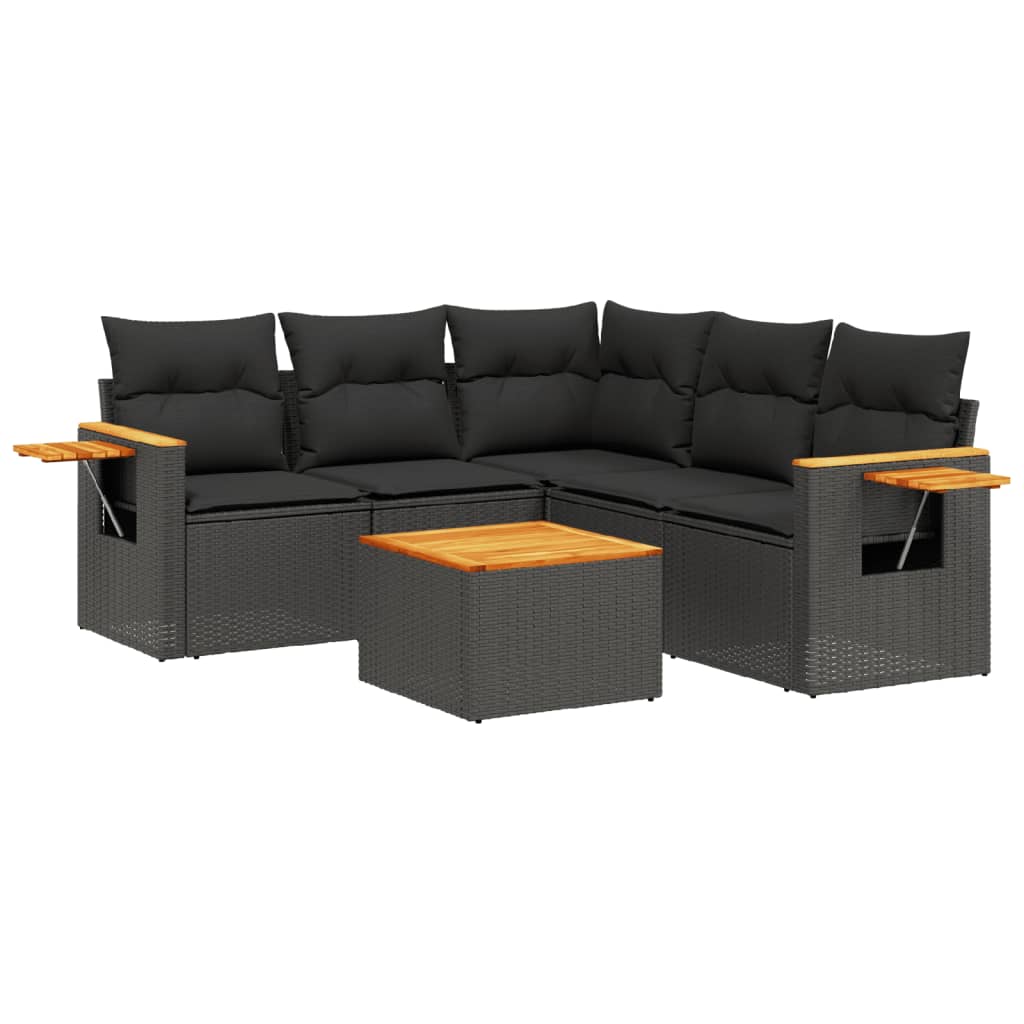 vidaXL 6-tlg. Garten-Sofagarnitur mit Kissen Schwarz Poly Rattan