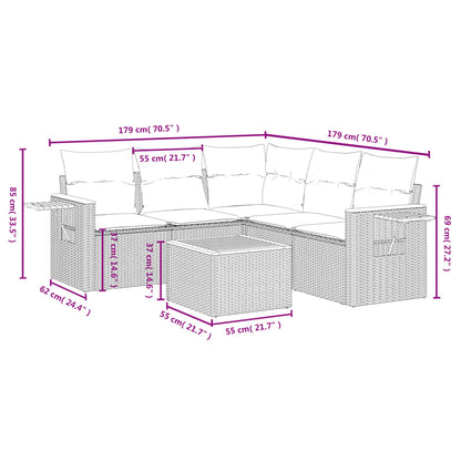 vidaXL 6-tlg. Garten-Sofagarnitur mit Kissen Beige Poly Rattan