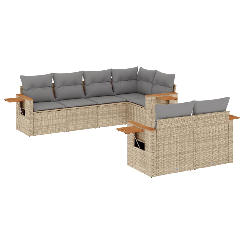 vidaXL Salon de jardin 7 pièces avec coussins en résine tressée beige