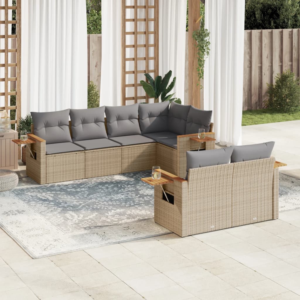 vidaXL Salon de jardin 7 pièces avec coussins en résine tressée beige