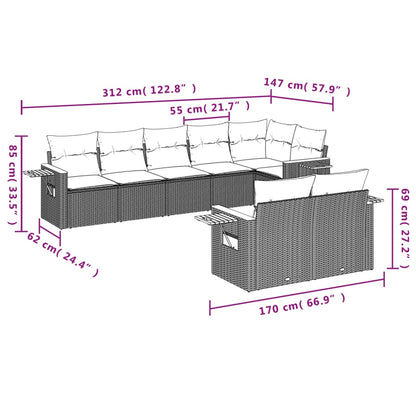 vidaXL Canapé d'angle de jardin 8 pcs avec coussins Résine tressée Beige