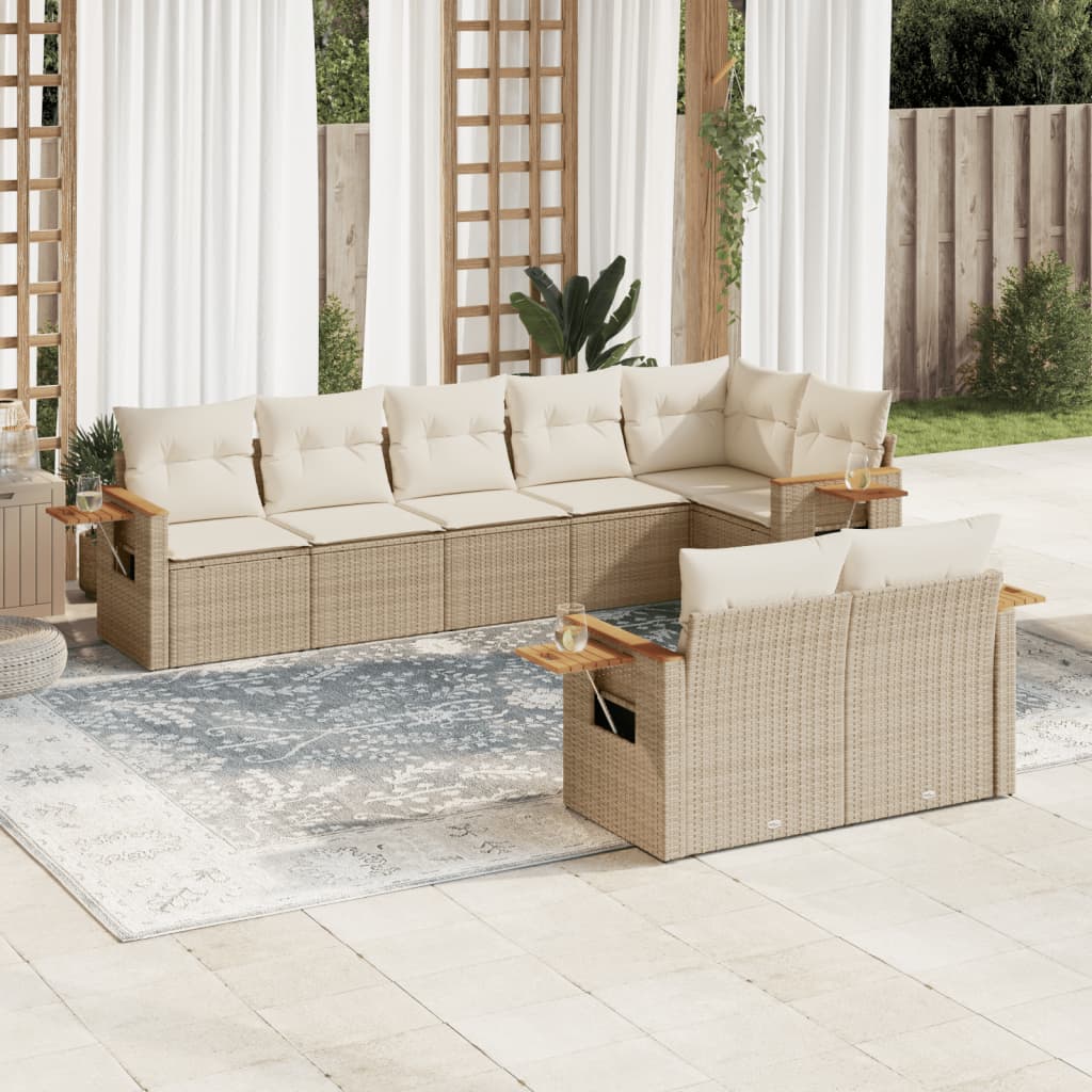 vidaXL Canapé d'angle de jardin 8 pcs avec coussins Résine tressée Beige