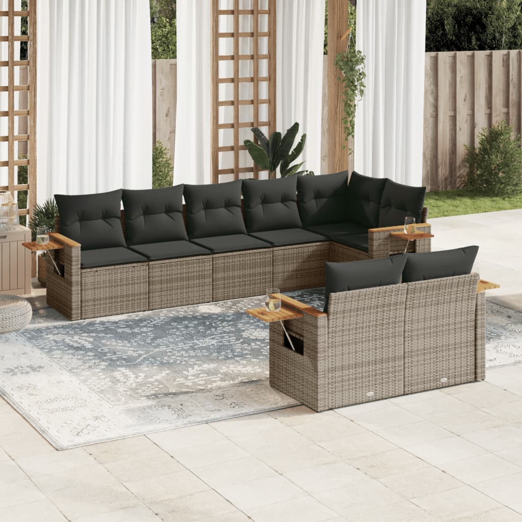 vidaXL Ensemble de canapés de jardin 8 pièces avec coussins en résine tressée grise