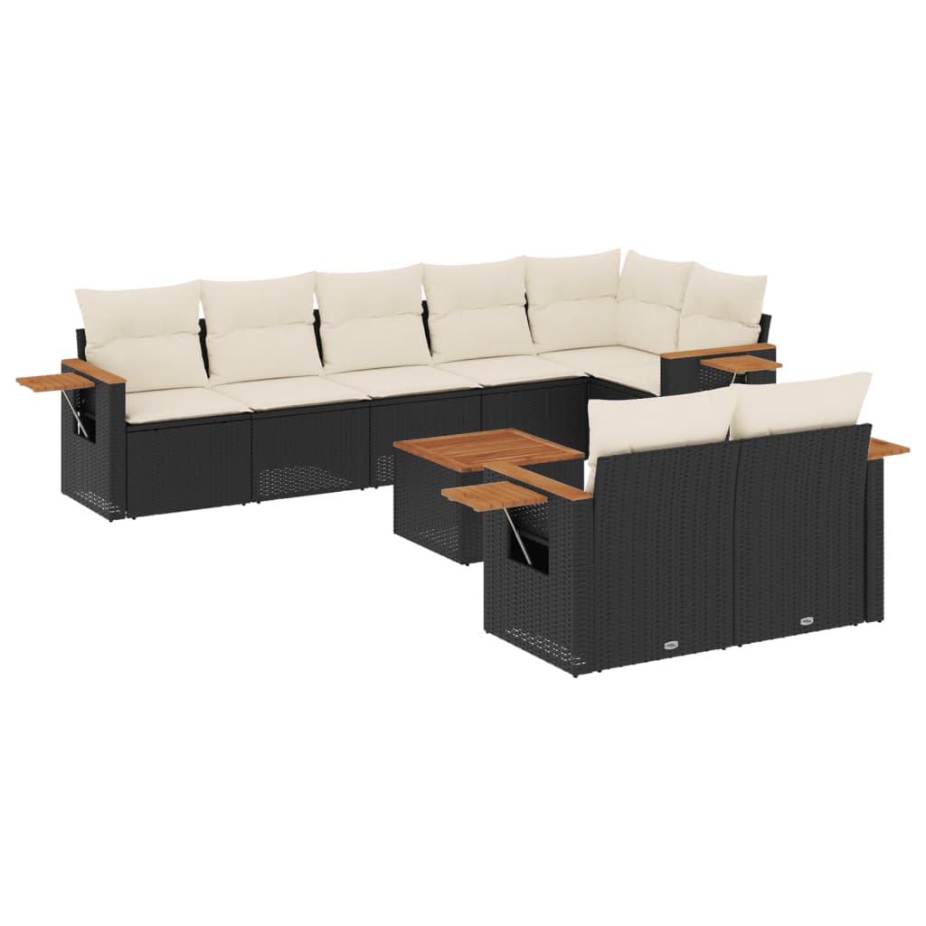 vidaXL Salon de jardin 9 pcs avec coussins Noir Résine tressée