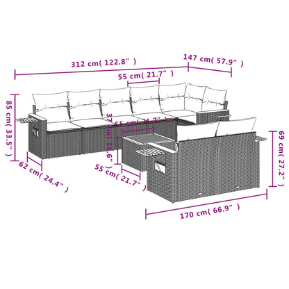 vidaXL Salon de jardin 9 pcs avec coussins Noir Résine tressée