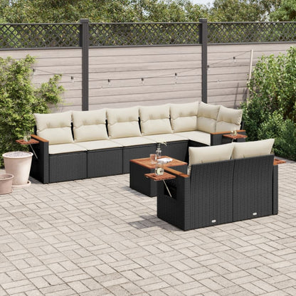 vidaXL Salon de jardin 9 pcs avec coussins Noir Résine tressée
