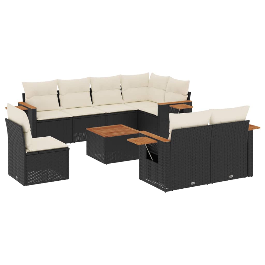 vidaXL Salon de jardin 9 pcs avec coussins Noir Résine tressée