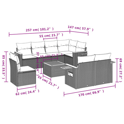 vidaXL Salon de jardin 9 pcs avec coussins Noir Résine tressée
