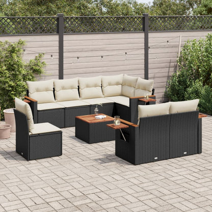 vidaXL Salon de jardin 9 pcs avec coussins Noir Résine tressée