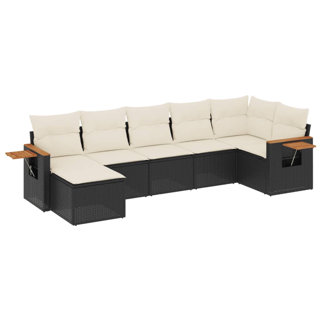 vidaXL Salon de jardin 7 pcs avec coussins Noir Résine tressée