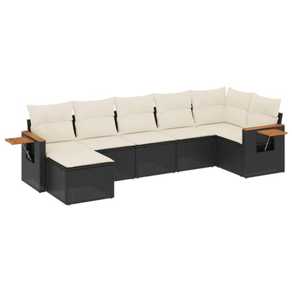 vidaXL Salon de jardin 7 pcs avec coussins Noir Résine tressée