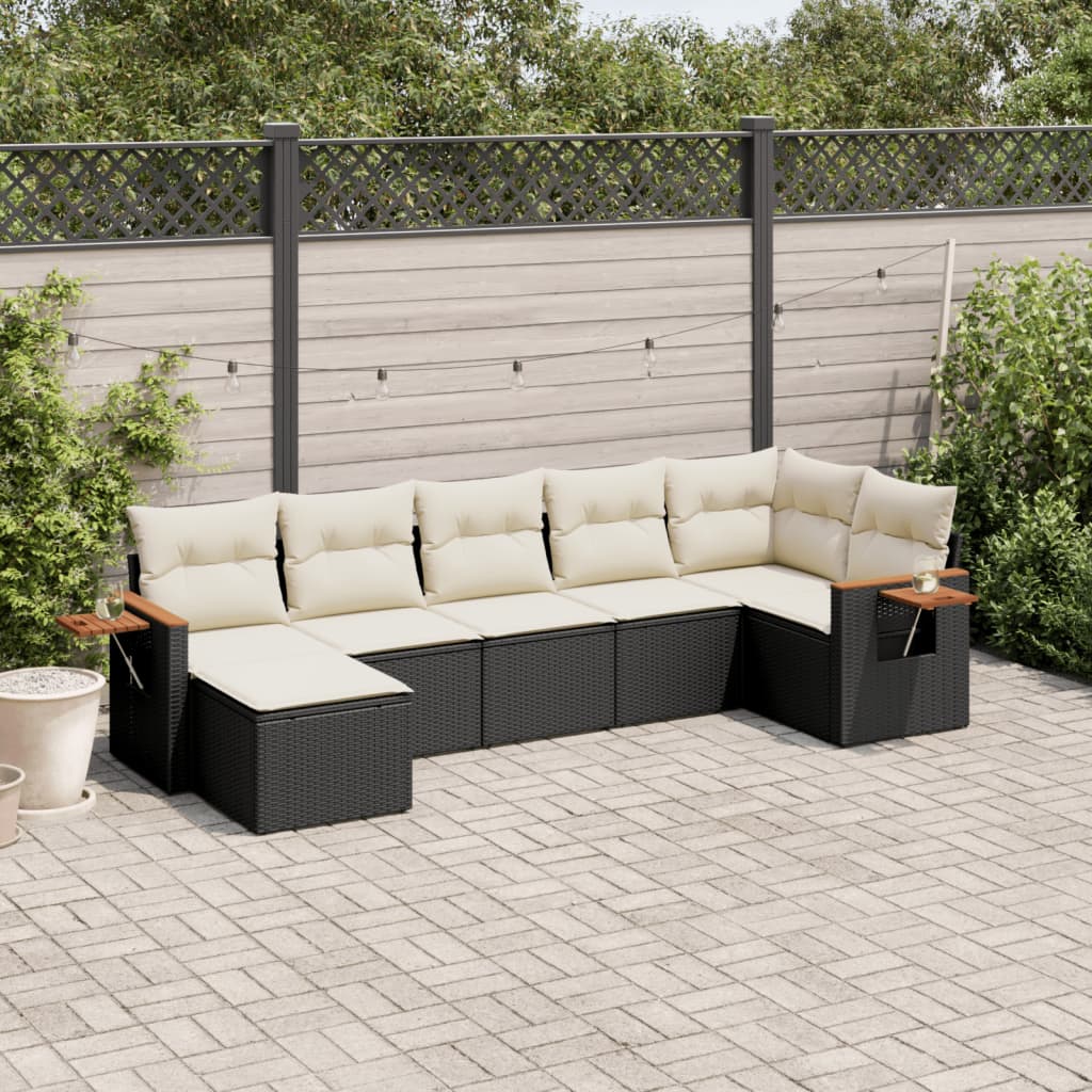 vidaXL Salon de jardin 7 pcs avec coussins Noir Résine tressée