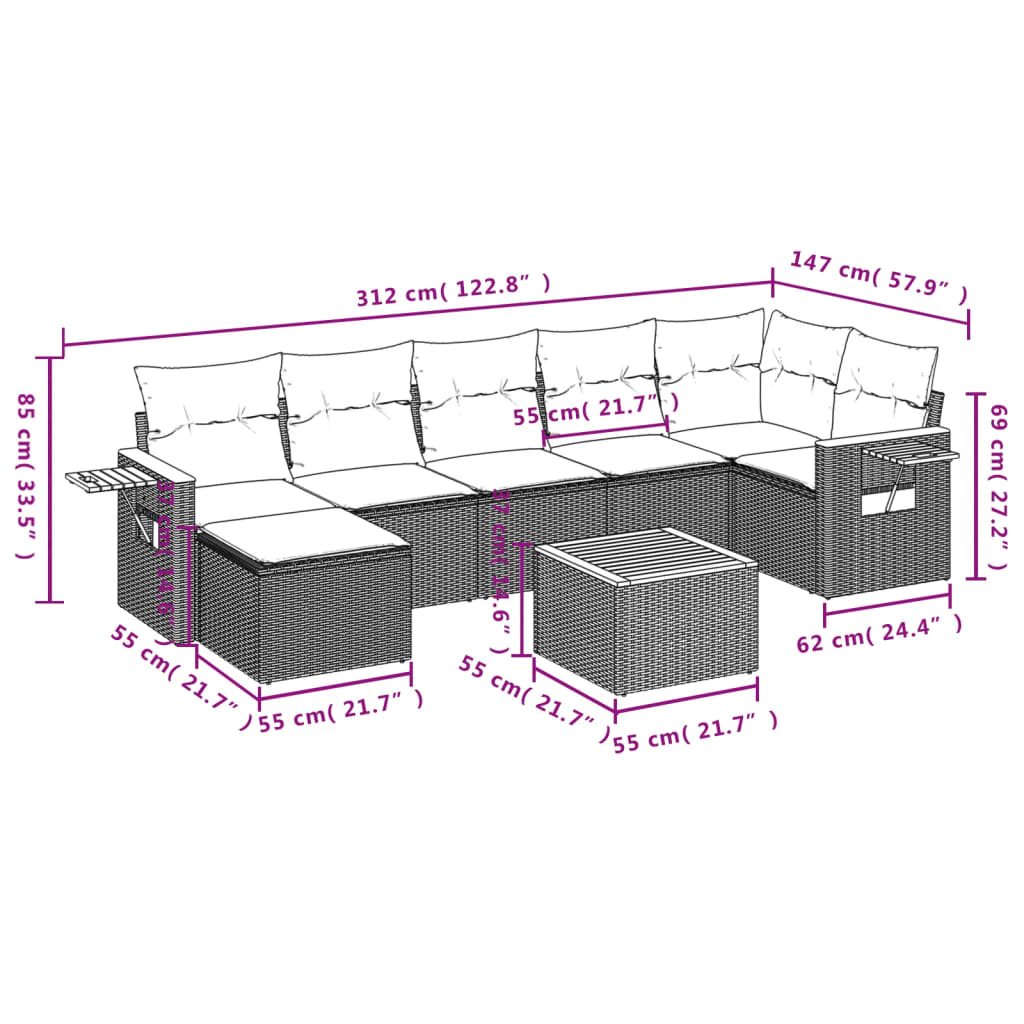 vidaXL Ensemble de canapés de jardin 8 pièces avec coussins résine tressée noir