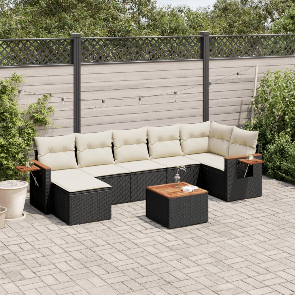 vidaXL Ensemble de canapés de jardin 8 pièces avec coussins résine tressée noir