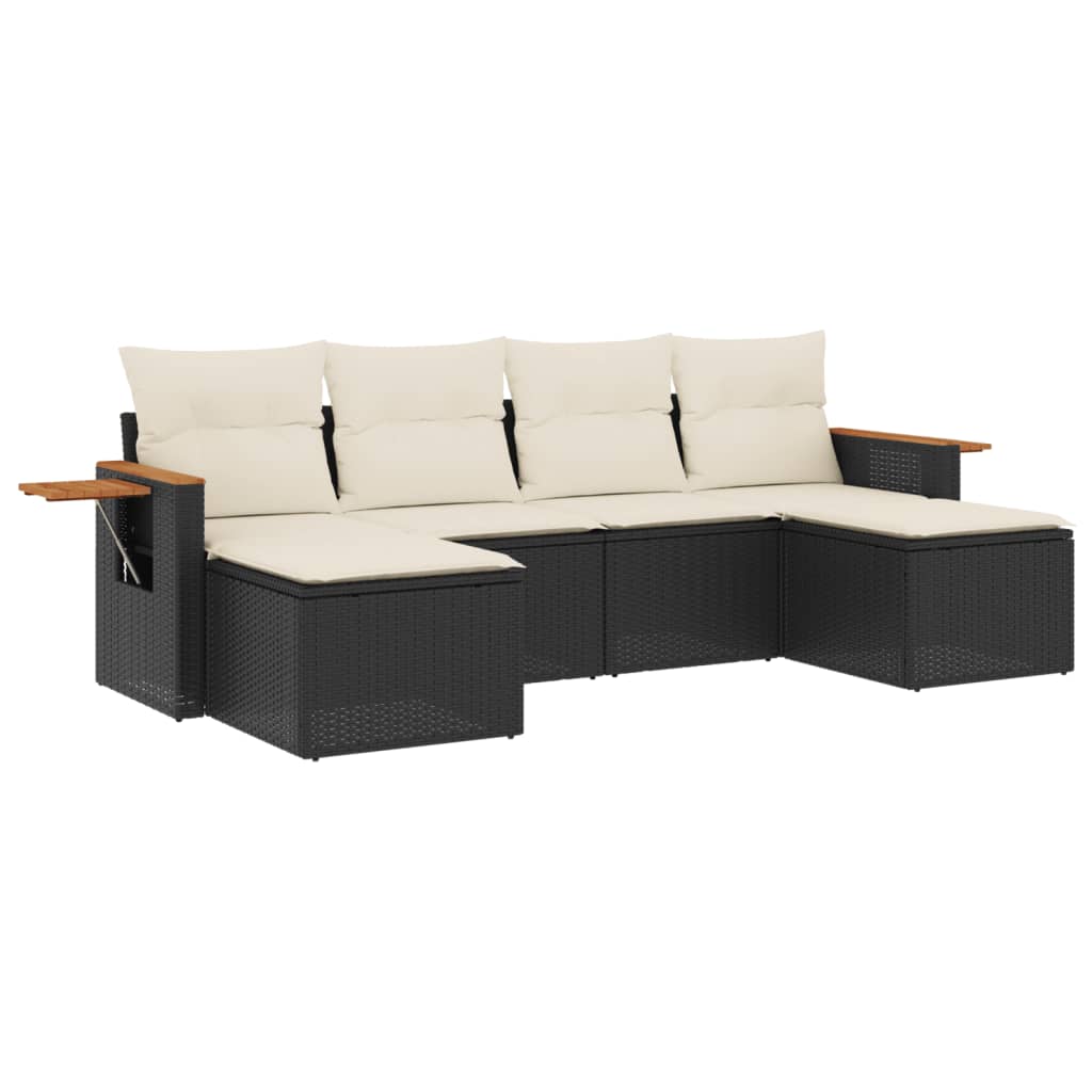 vidaXL Salon de jardin 6 pcs avec coussins Noir Résine tressée