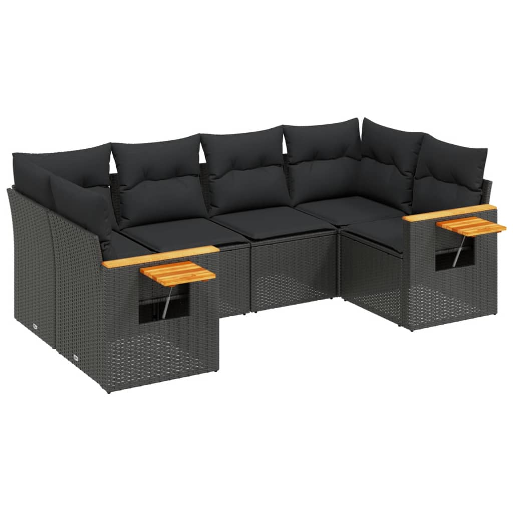 vidaXL 6-tlg. Garten-Sofagarnitur mit Kissen Schwarz Poly Rattan