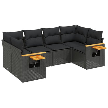 vidaXL 6-tlg. Garten-Sofagarnitur mit Kissen Schwarz Poly Rattan