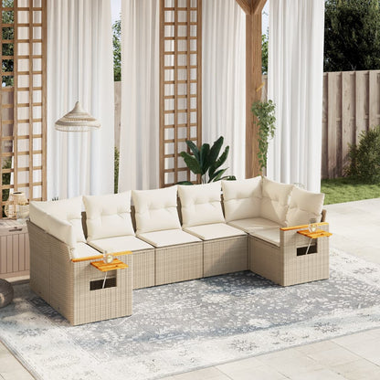 vidaXL Salon de jardin 7 pièces avec coussins en résine tressée beige
