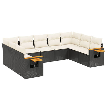 vidaXL Salon de jardin 9 pcs avec coussins Noir Résine tressée