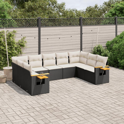 vidaXL Salon de jardin 9 pcs avec coussins Noir Résine tressée