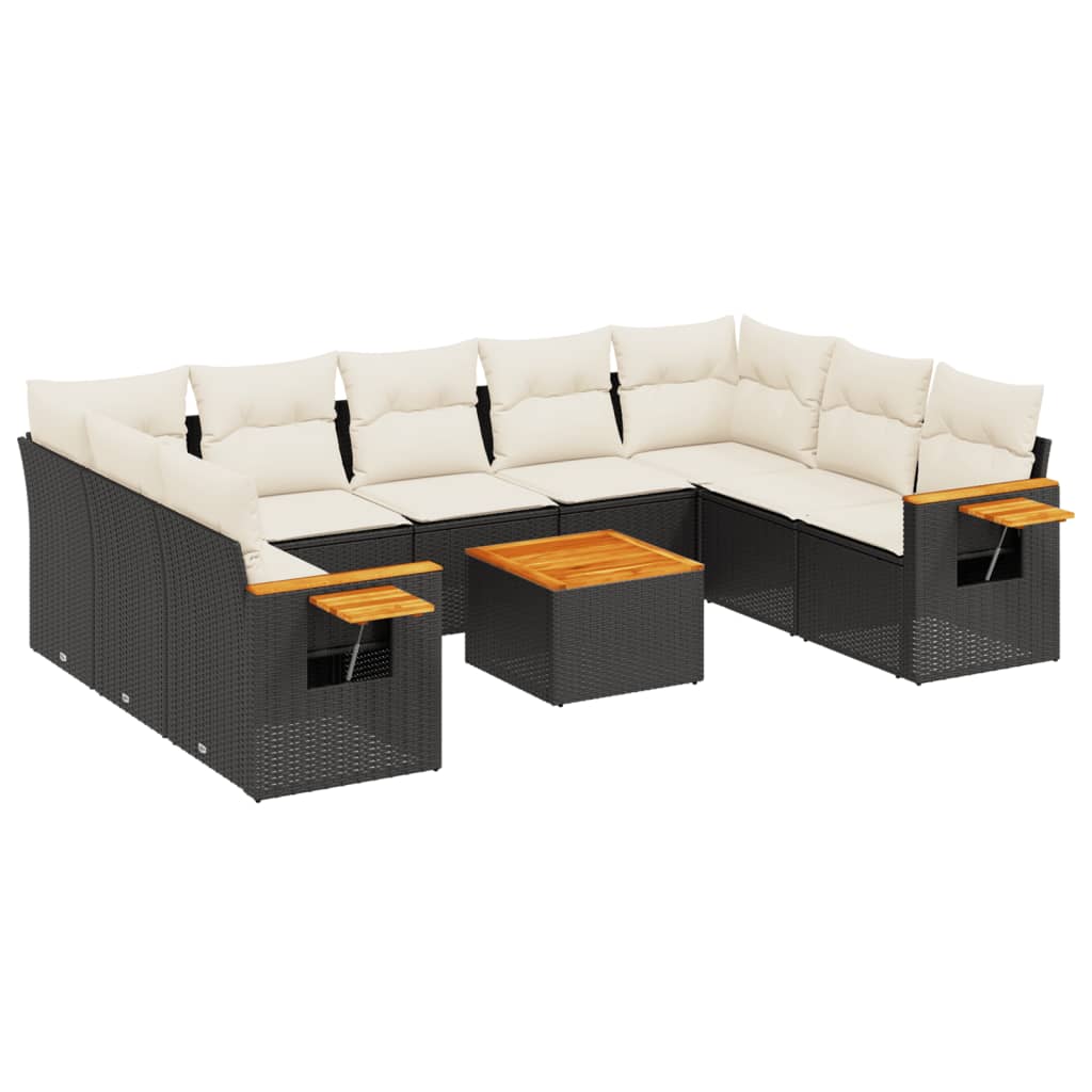 vidaXL Salon de jardin 10 pcs avec coussins Noir Résine tressée