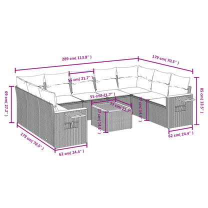 vidaXL Salon de jardin 10 pcs avec coussins Noir Résine tressée