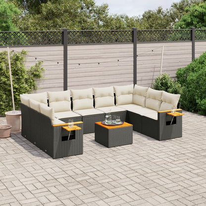 vidaXL Salon de jardin 10 pcs avec coussins Noir Résine tressée