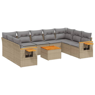 vidaXL Salon de jardin 10 pcs avec coussins beige résine tressée
