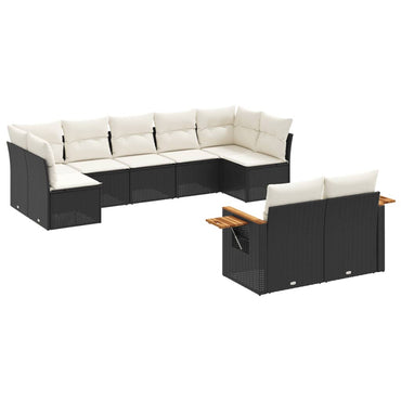 vidaXL Salon de jardin 9 pcs avec coussins Noir Résine tressée