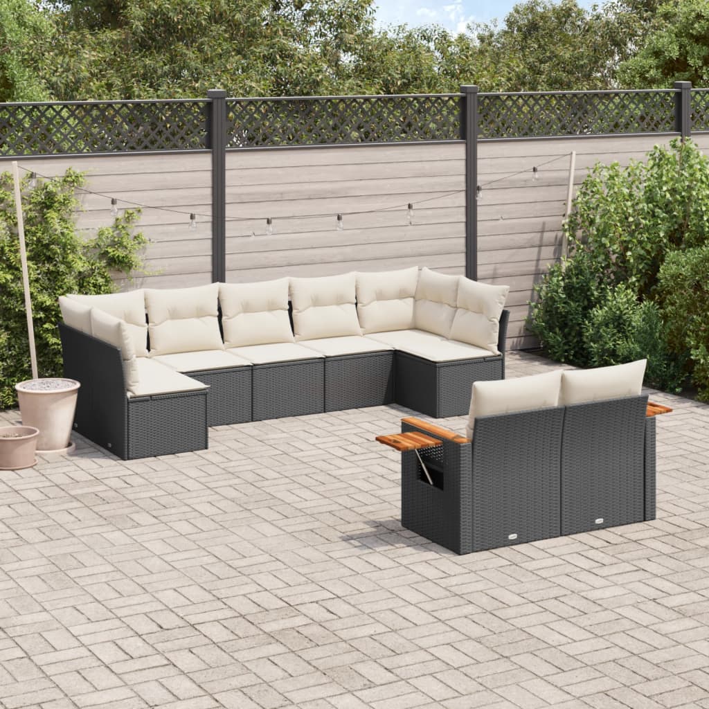 vidaXL Salon de jardin 9 pcs avec coussins Noir Résine tressée
