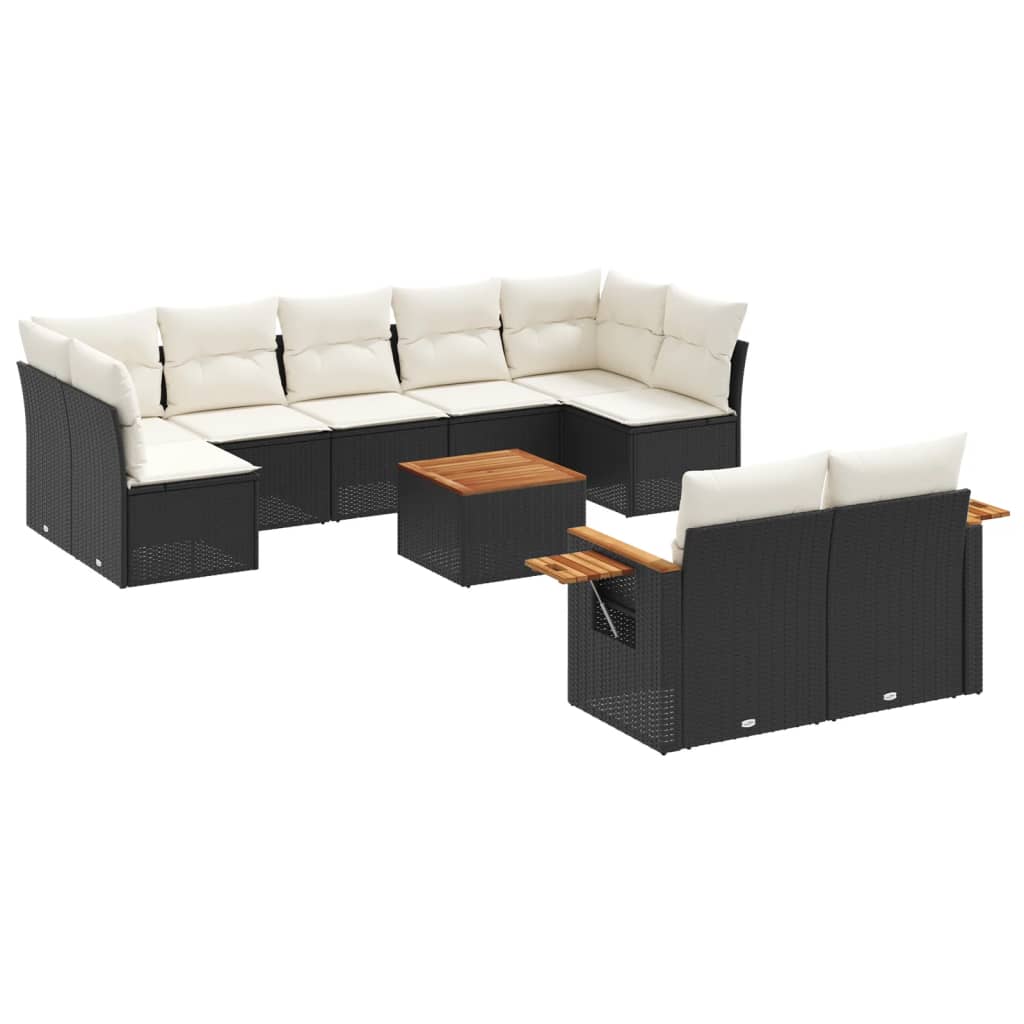 vidaXL 10-tlg. Garten-Sofagarnitur mit Kissen Schwarz Poly Rattan